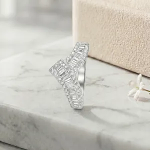 925 Sterling Zilver Asymmetrische V-Vorm Ring Voor Vrouwen Luxe Zirconia Ingelegde Baguette Diamanten Ring Mode Sieraden