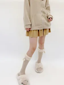 Japanese style cute warm fuzzy mid-calf socks with pom-poms for women autumn winter wear