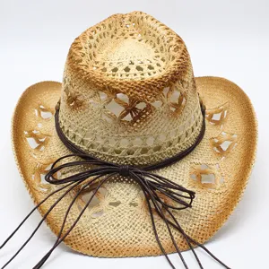 Chapeau de cowboy en paille ajouré pour homme été plage vacances protection solaire tressé