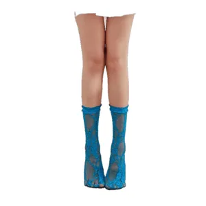 Blue lace ruffle calf socks Japanese Lolita sweet cute student stockings hosiery main.
