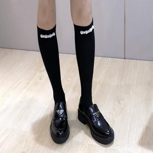 Women Casual Cotton Pearl Bow Mid Tube Calf Socks Sweet Style Fashion Comfortable Daily Wear Accessories