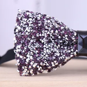 Crystal rhinestone bow tie for men, sparkling purple and silver formal wedding party neckwear.
