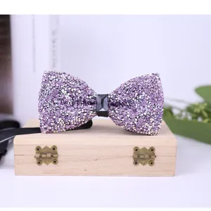 Purple rhinestone bow tie sparkle crystal groom wedding formal neckwear accessory