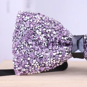 Sparkly purple crystal rhinestone bow tie men fashion wedding groom party neckwear