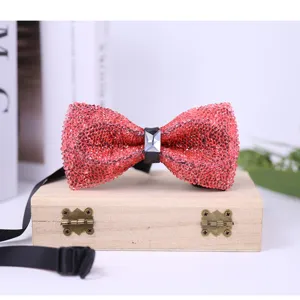 Wine red crystal rhinestone bow tie men wedding groom formal party crystal bow tie