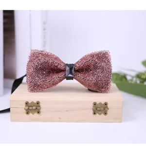 Crystal rhinestones bow tie wine red wedding groom suit collar detail display