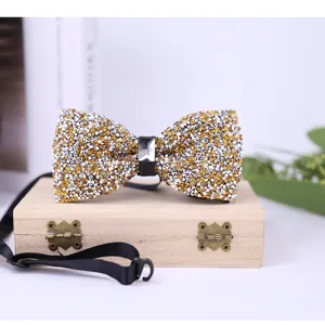 Men's sparkling rhinestone bow tie with luxury crystal center and adjustable black strap formal wear.
