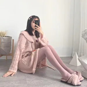 Soft pink winter solid color matte tights women gentle style cozy daily wear detail shot