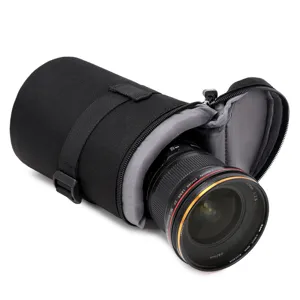 Zwarte gewatteerde camera lens tas beschermende cilinder tas met rits voor fotograaf