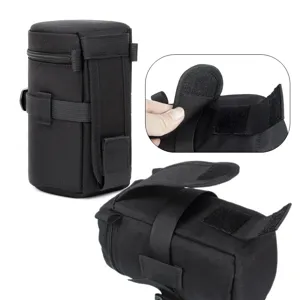 Duurzame zwarte nylon camera lens tas opbergtas beschermhoes met veilige riem