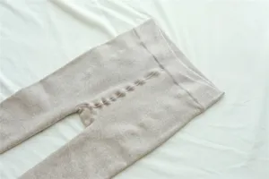 Autumn winter thermal ribbed tights oatmeal color soft warm fleece lined leggings detail
