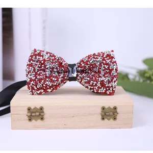 Sparkling rhinestone bow tie in burgundy and silver crystal for men wedding groom formal wear.