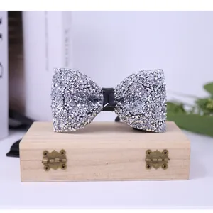 Rhinestone bow tie silver crystal formal men wedding groom party shirt accessories sparkly