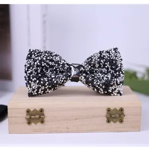 Black and silver crystal bow tie detail, sparkling rhinestone bowknot for formal wear wedding.