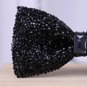 Black crystal bow tie for men, sparkling rhinestone wedding groom tuxedo neckwear accessory.