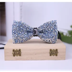 Blue crystal bow tie for men wedding groom tuxedo formal rhinestone bowties sparkle.