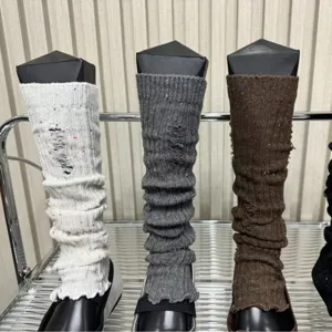 Chauffe-jambes en tricot automne hiver chaussettes slouch dechirees pour femmes style vintage