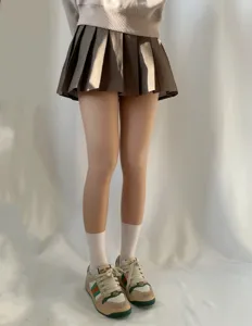 Detail view of women's autumn winter fake translucent fleece lined nude tights showcase.