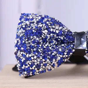 Blue rhinestone bow tie for men groom wedding formal crystal necktie fashion accessory