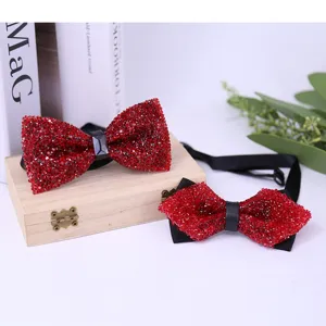 Red crystal bow tie set for men wedding groom stylish crystal rhinestone bowties 3D