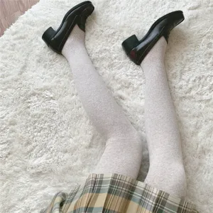 Autumn winter vertical striped pantyhose woolen fleece tights cozy vintage aesthetic socks.