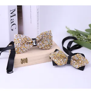 Sparkling crystal rhinestone bow tie set for men wedding formal wear groom suit accessory.