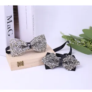 Crystal rhinestone bow tie set for men wedding groom formal suit party sparkling neckwear