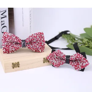 Elegant red rhinestone bow tie set for men wedding groom party sparkling crystal design