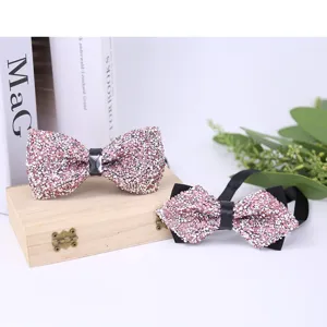 Sparkling crystal bow tie set for men wedding groom formal wear shiny pink crystal design