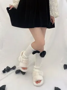 Autumn winter knit leg warmers with fluffy heart decor cozy fashion cute warm socks for women.