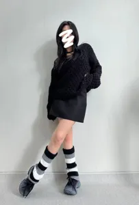 Jambières en tricot pour femmes, chaussettes slouch rayées thermiques douces d'hiver.