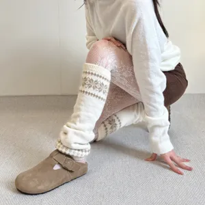 Chauffe-jambes tricotés d'hiver douillets avec motif flocon, chaussettes thermiques épaisses