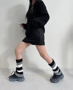 Jambières en tricot pour femmes hiver rayé revers de bottes douillettes mode chic