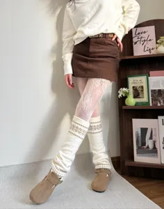 Chauffe-jambes en tricot d'hiver flocon de neige thermique douillet chaussettes mode quotidien
