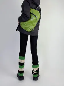 Chauffe-jambes en tricot pour femmes automne hiver rayé noir vert chaussettes douillettes