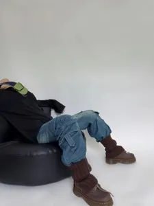 Calentadores de punto otoño invierno marrones gruesos modernos calcetines cálidos moda