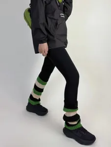 Chauffe-jambes en tricot rayé pour femme, bas d'hiver thermiques, manchettes bottes.