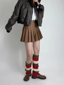 Jambières tricotées rayées pour femmes, chaussettes d'hiver chaudes, style rétro mode.