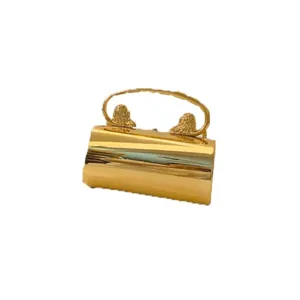 Goldene zylindrische Abendtasche luxus Metall Clutch mit Tiergriff elegante Box Tasche