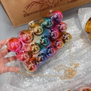 Acrylic Bubble Evening Clutch Bag Colorful Gradient Ball Design Shoulder Chain Purse