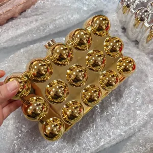Gold acrylic ball clutch evening bag, metallic sphere design fashion women shoulder handbag