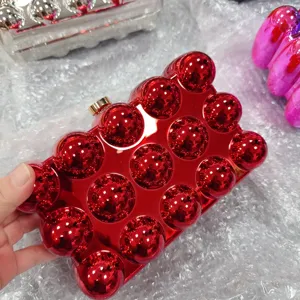 Red acrylic bubble clutch bag glossy sphere hard case evening handbag for women fashion party