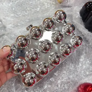 Silver metallic ball clutch bag evening acrylic box purse detail view fashion accessory