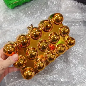 Gold acrylic sphere clutch bag shiny metallic ball evening bag fashionable box handbag for women