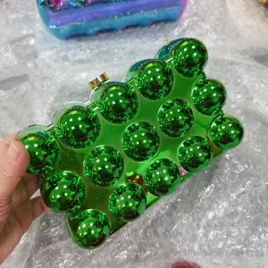 Green acrylic ball clutch bag shiny glossy novelty box purse for women evening party.