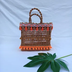 Bolso de playa bohemio tejido para mujer bolso de mano de paja con flecos de verano