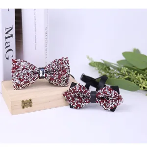 Sparkling Rhinestone Crystal Bow Tie Set Wedding Groom Shirt Men Fashion Red Silver