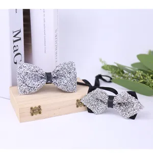 Sparkling crystal bow tie set for men and women, elegant rhinestone wedding suit accessories.