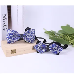 Blue crystal sequin bow tie set for men wedding groom formal wear elegant neckwear