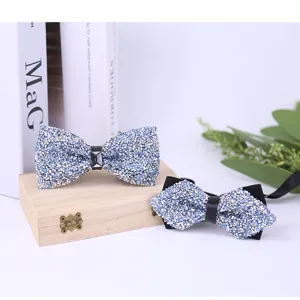Blue crystal rhinestone bow tie set for men wedding formal wear elegant sparkle groom suit neckwear